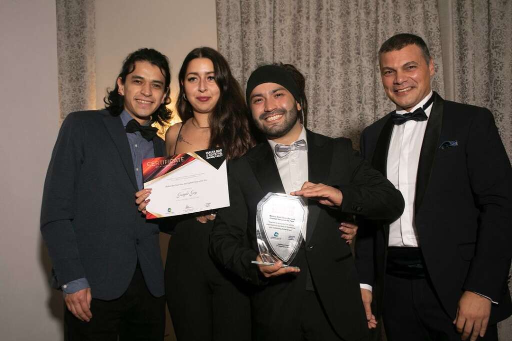 Winning Jungle Joy Team and Grinning Host with Prestigious Prize for Malta's Best Decor and Cocktail Venue of the Year